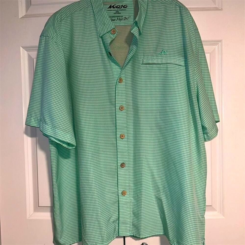 Mojo Sportswear Men's 2XL Green Check Short Sleeve Button-Up Shirt